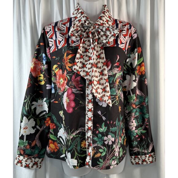 Liang Dian YiZ Bow Shirt Multi Color Print 2XL Academia Chic 80-70-01 - Picture 4 of 15